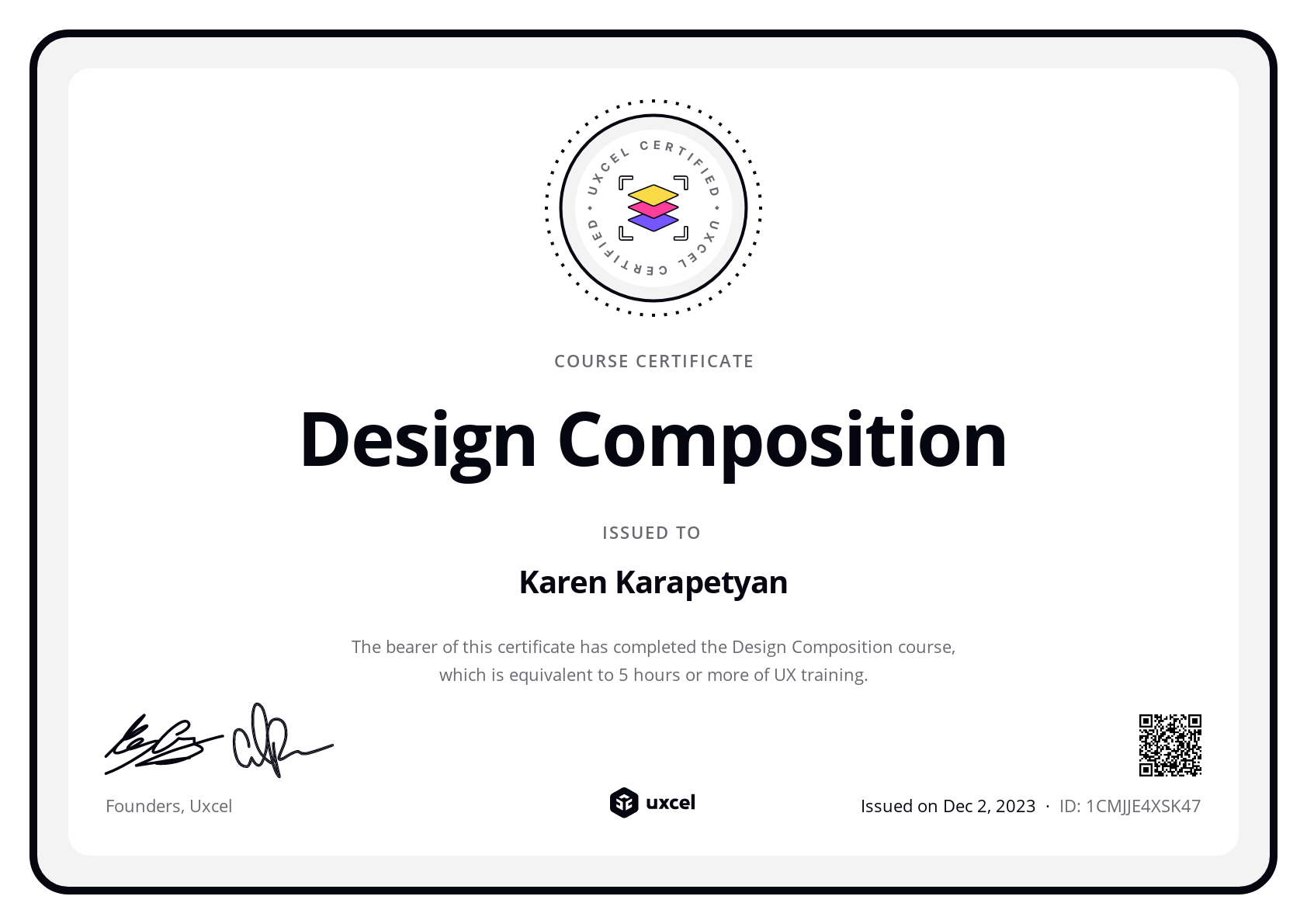 Karen Karapetyan's certificate